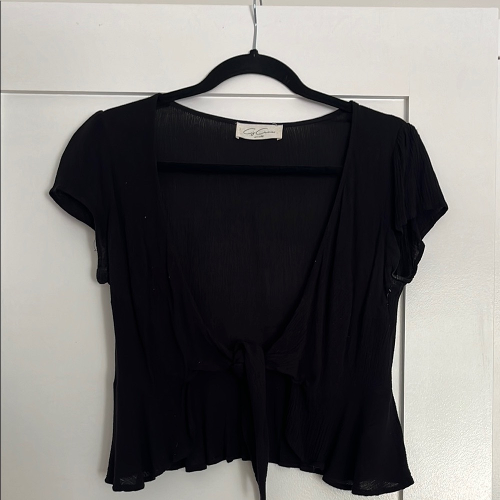 Trendy Boutique Black Cap Sleeve Tie Front Blouse